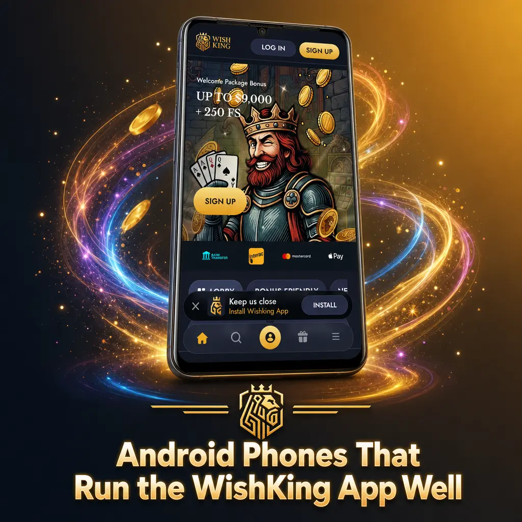 Android smartphones including Samsung Galaxy S23 and Google Pixel 8 that run the WishKing app smoothly