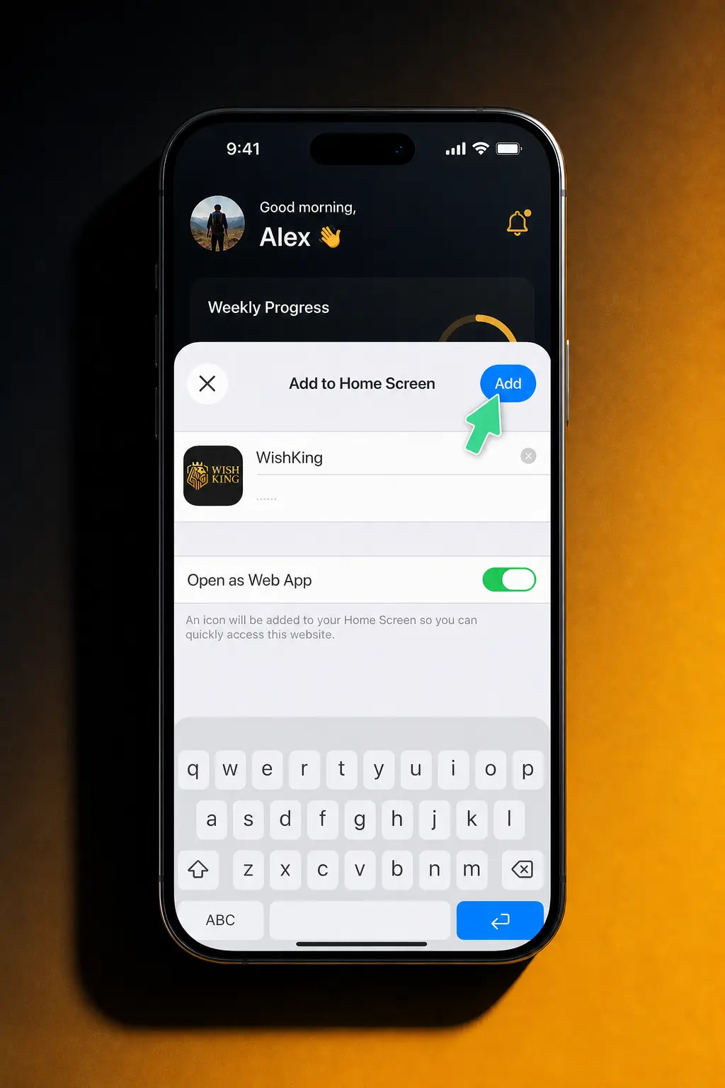 Step-by-step guide showing how to download and install the WishKing iOS app on iPhone or iPad in five steps
