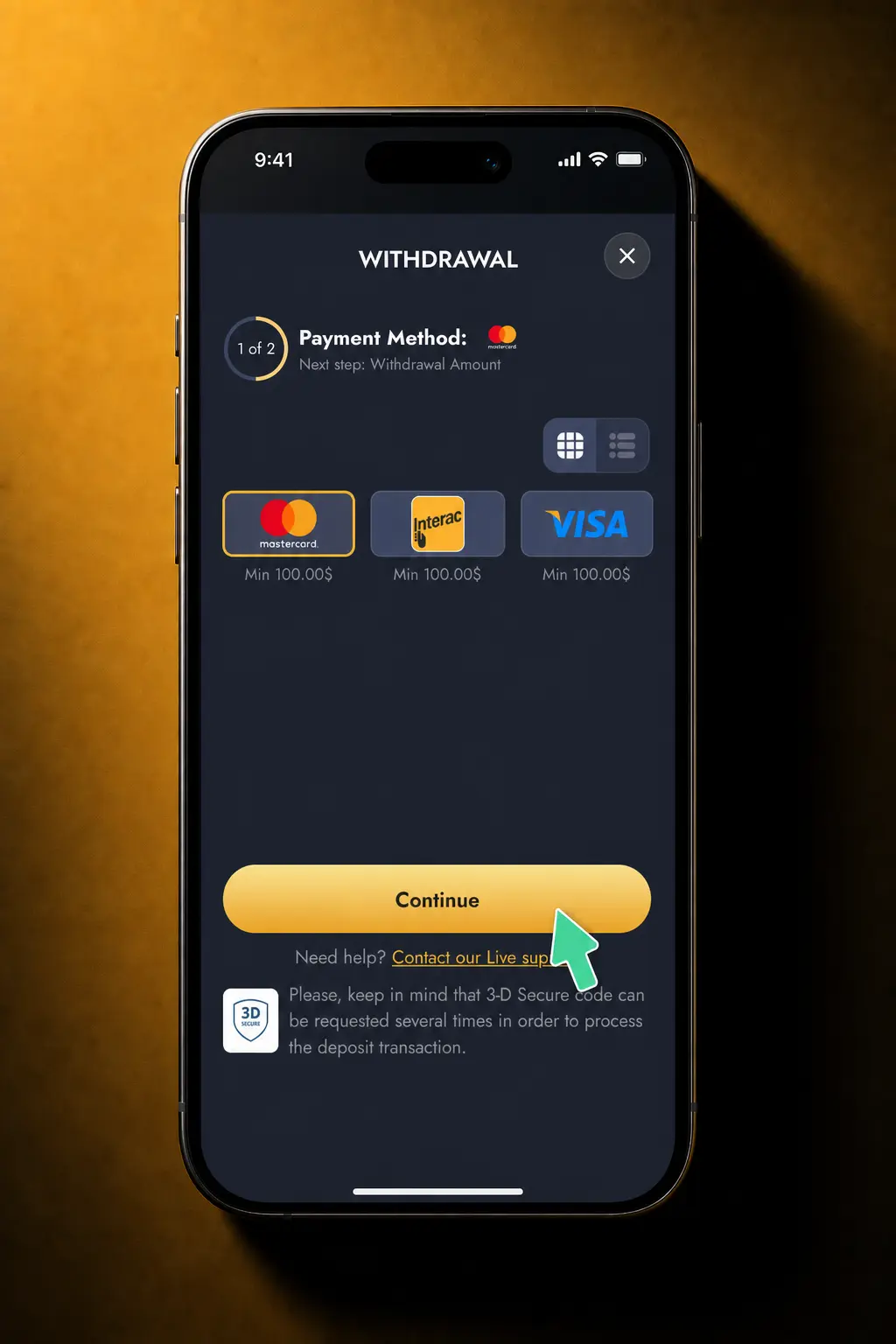 Step-by-step guide showing how to withdraw money from your verified WishKing account via Cashier menu