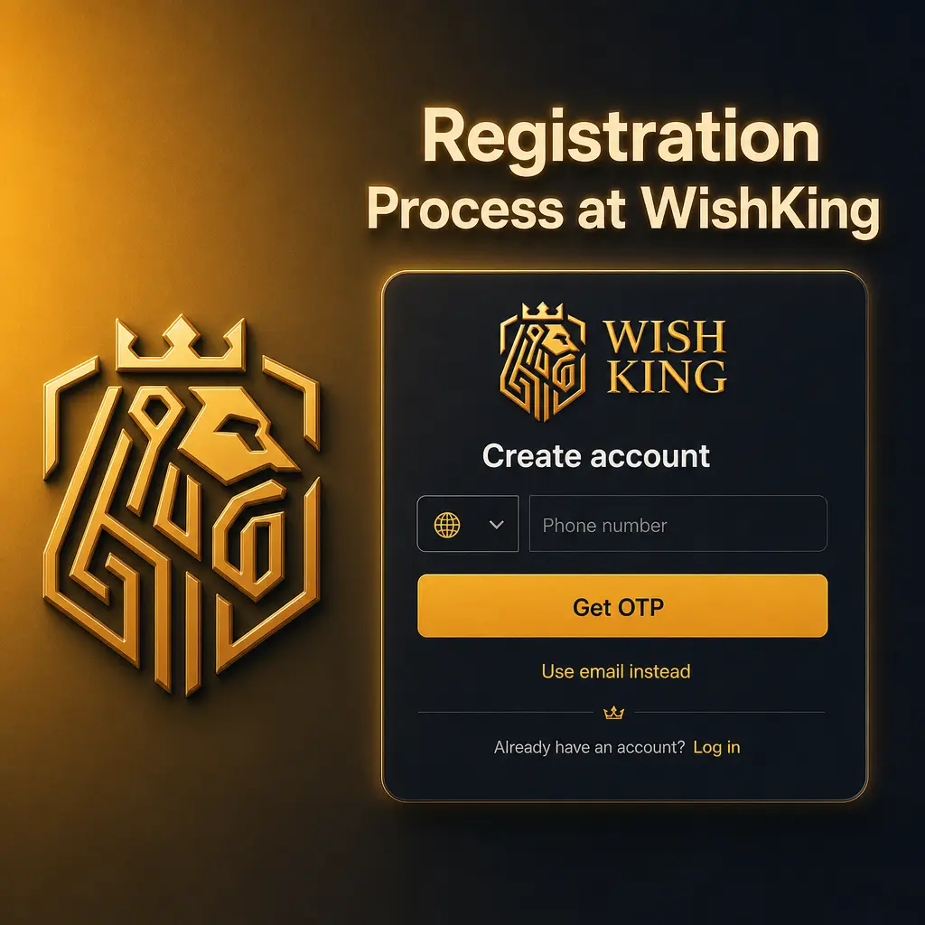 WishKing registration steps: enter details, pick currency, verify email, deposit and claim your welcome bonus.