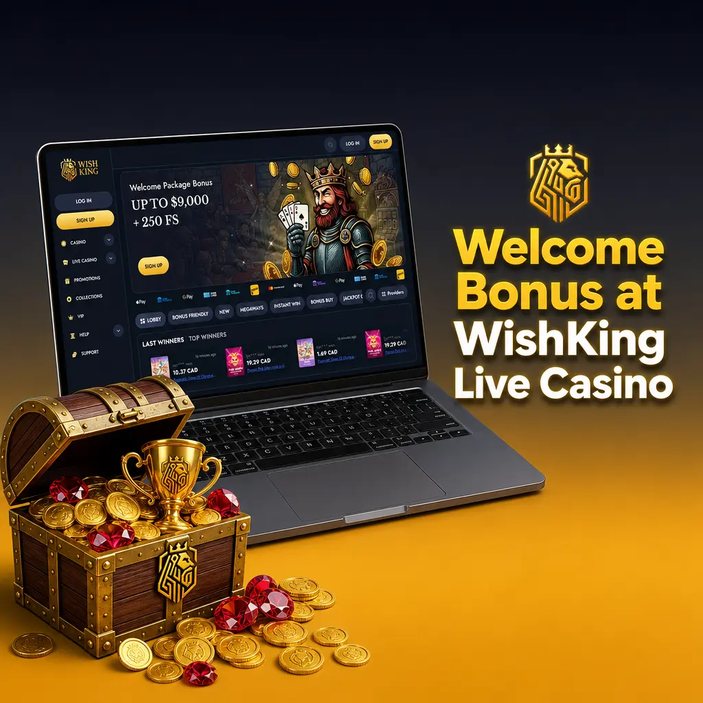 WishKing Live Casino welcome bonus: 100% deposit match up to 1,500 USD plus 100 free spins for new players