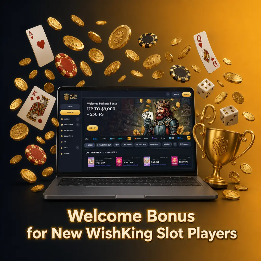 WishKing welcome bonus: 100% deposit match up to $1,500 plus 100 free spins for new slot players