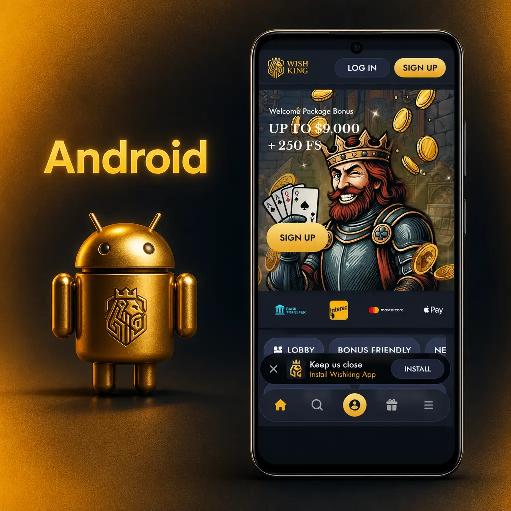 WishKing Android app installation steps: download APK, allow unknown sources, install, and log in