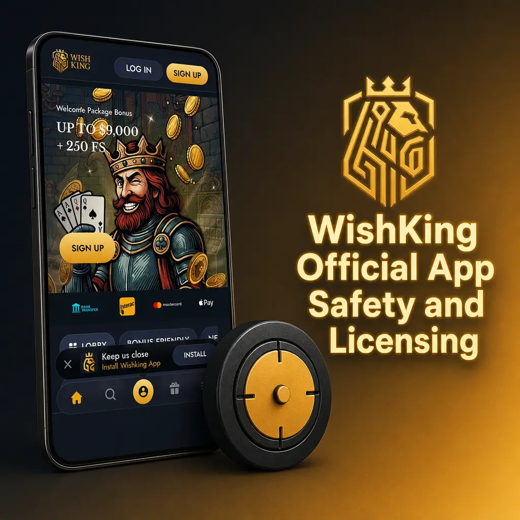 WishKing app safety: Curaçao license 8048/JAZ2023-013, SSL encryption, and 18+ age verification for secure online betting.