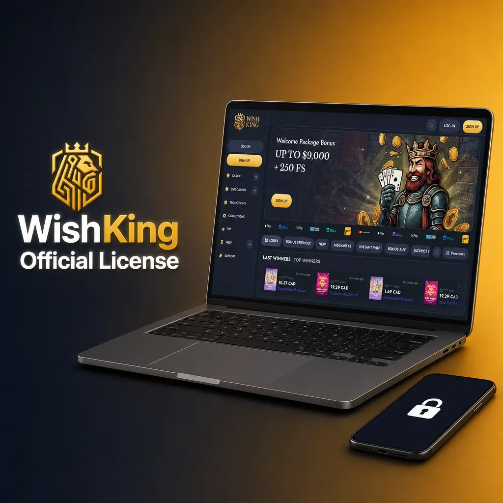 WishKing official Curacao Gaming Authority license 8048/JAZ2023-013 for sports betting and casino games