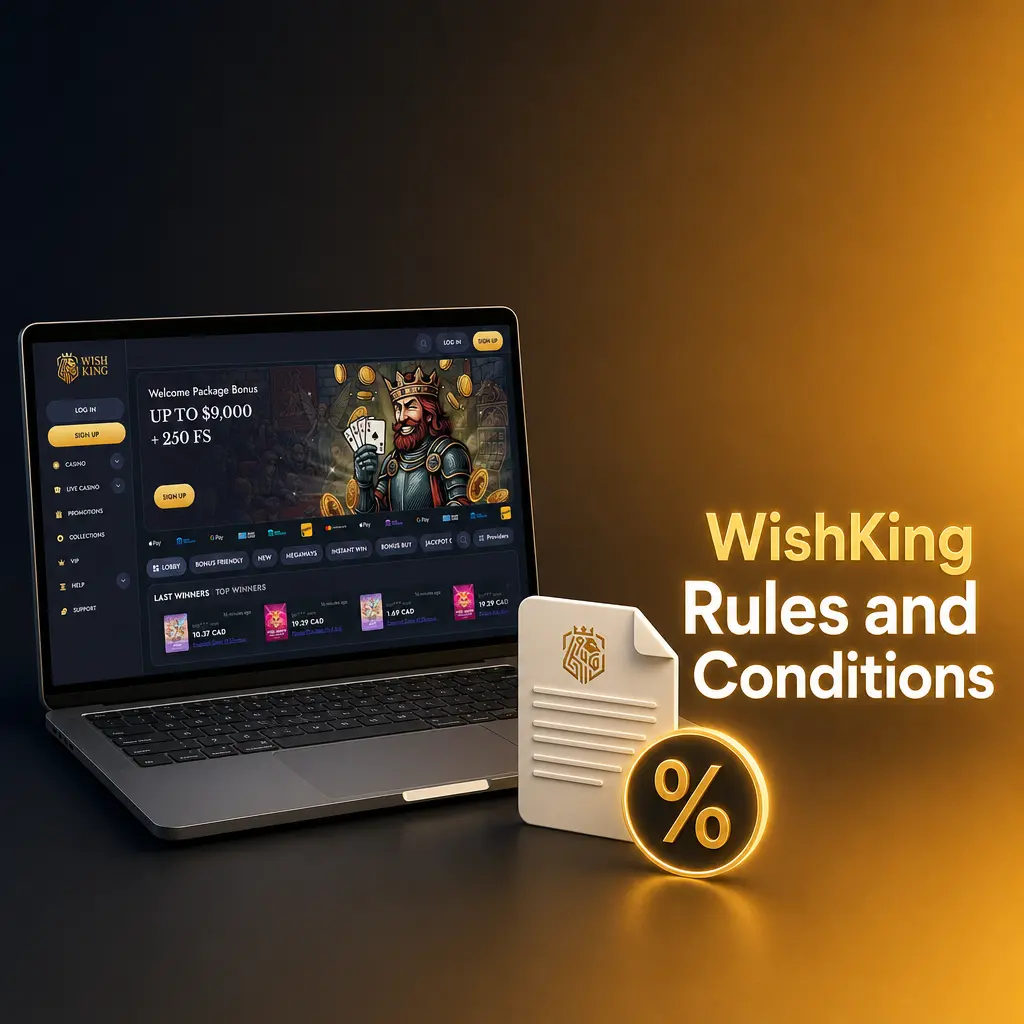 WishKing Rules and Conditions: age limits, one account per player, 35x bonus wagering, withdrawal and inactivity policies